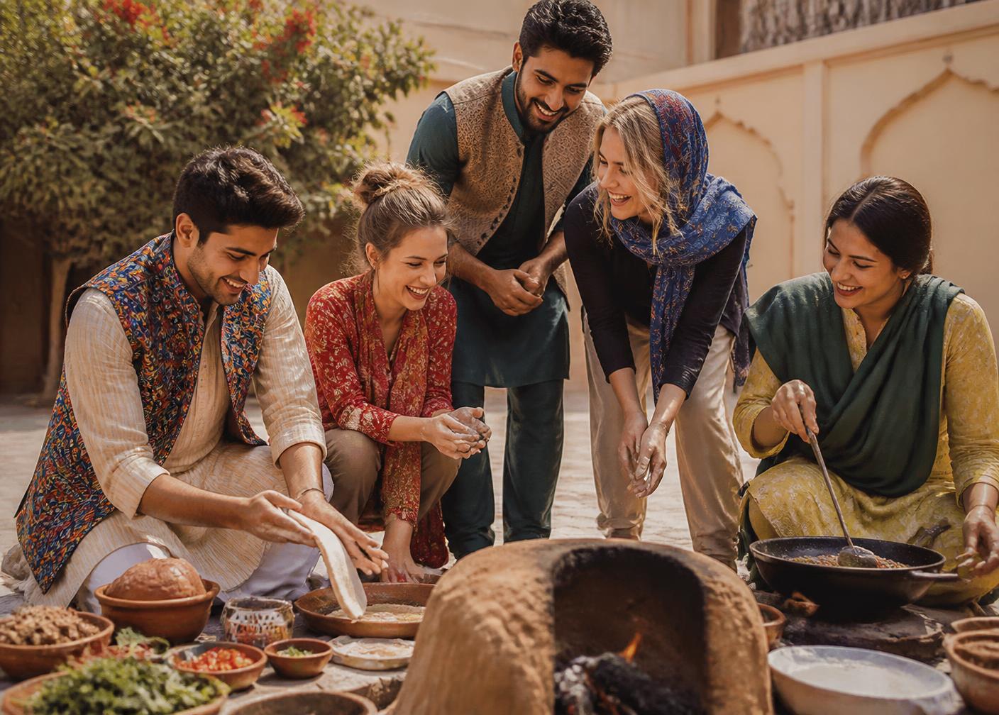 Participants cooking together during a daily challenge